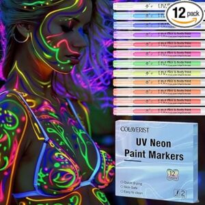 12 Schwarzlicht Farbe Stifte, Glow in the Dark Farbe Tattoo Stifte, Neon Schminke Leuchtstifte im Dunkeln, UV Fluoreszierende und Neon Körperfarbe für Festivals
